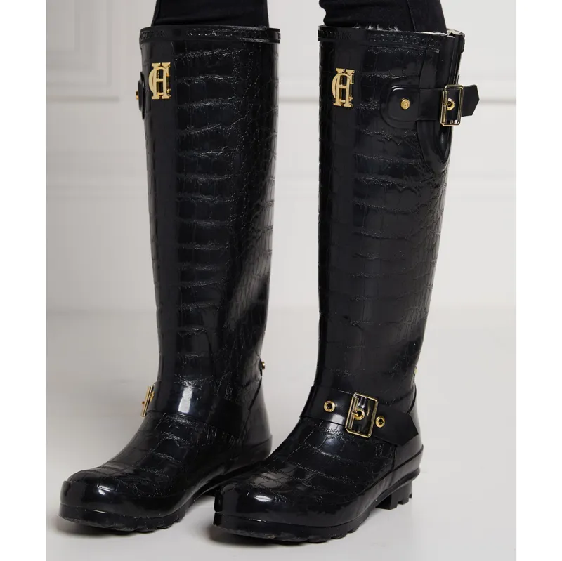 Holland Cooper Regency Sherpa Lined Ladies Wellingtons - Black Croc-3