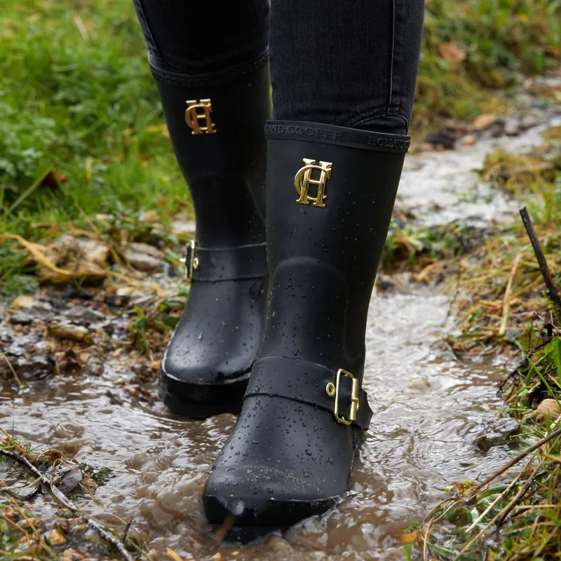 Holland Cooper Short Zip Chelsea Ladies Wellingtons - Matte Black-1