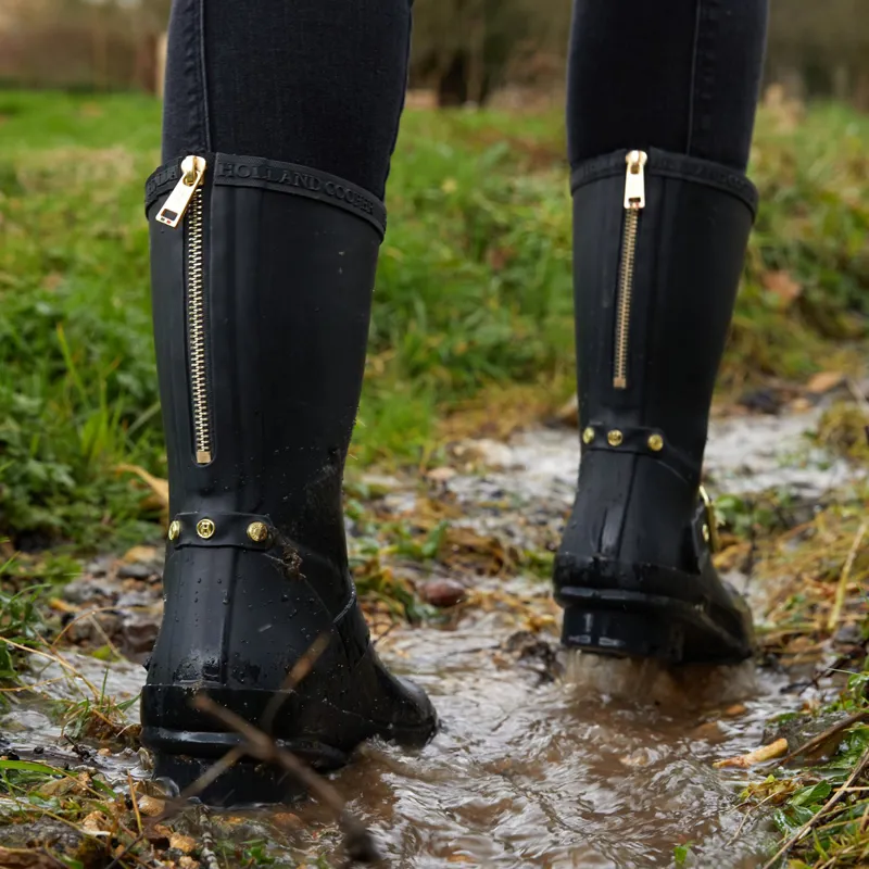 Holland Cooper Short Zip Chelsea Ladies Wellingtons - Matte Black-2