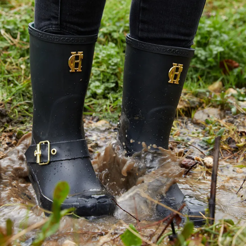 Holland Cooper Short Zip Chelsea Ladies Wellingtons - Matte Black-3