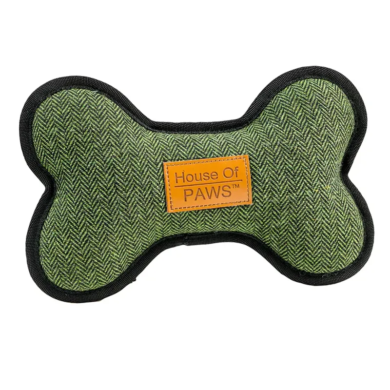 House Of Paws Plush Dog Toy - Green Tweed Bone