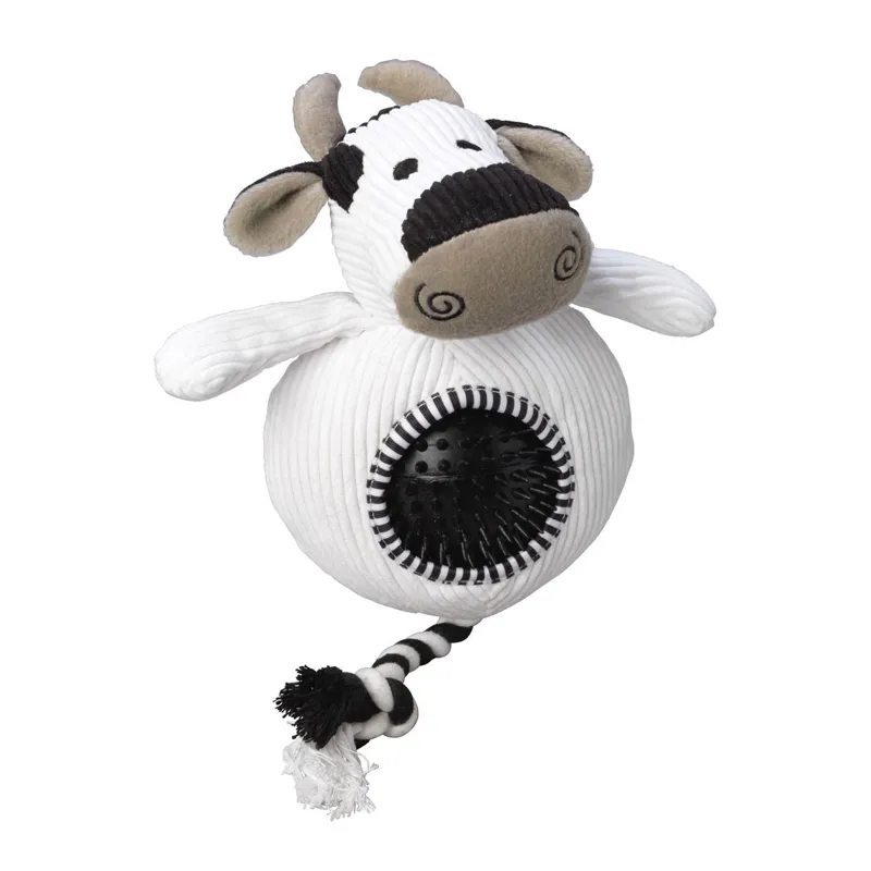 House of Paws Cord Dog Toy with Spiky Ball - Cow