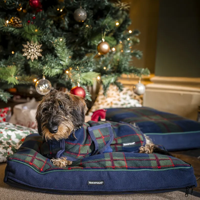 Horseware Holiday Dog Bed - Navy Check/Green/Red