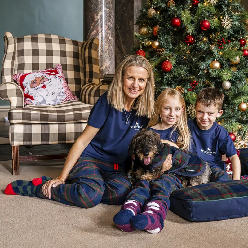 Horseware Holiday Dog Fleece Rug - Navy Check/Green/Red-2