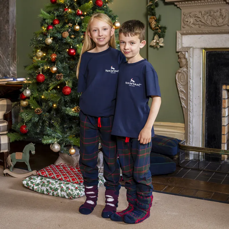 Horseware Holiday Junior Pyjama Set - Navy Check/Green/Red