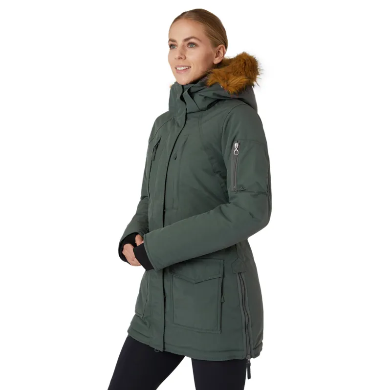 Horze Brooke Ladies Long Parka Jacket - Urban Chic Dark Green - UK8-1