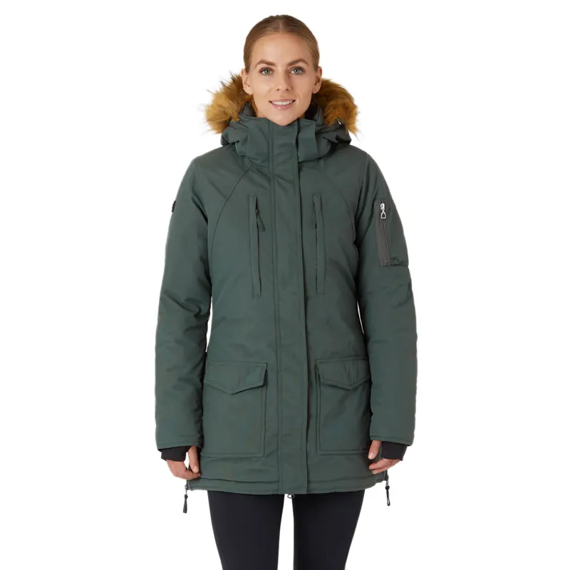 Horze Brooke Ladies Long Parka Jacket - Urban Chic Dark Green - UK8-3