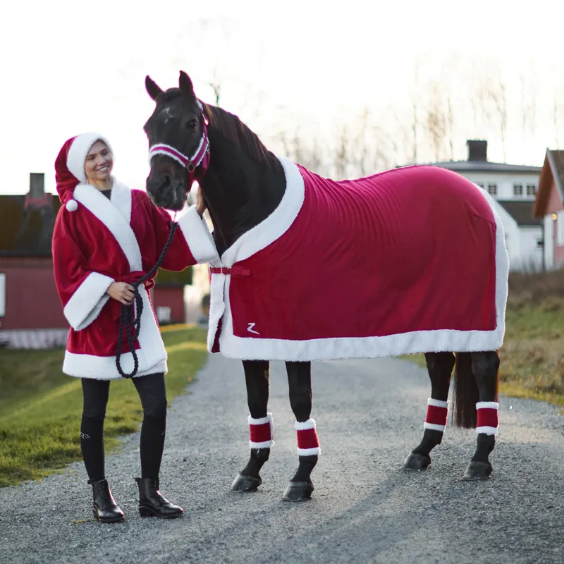 Horze Christmas Headcollar - Red/White-2