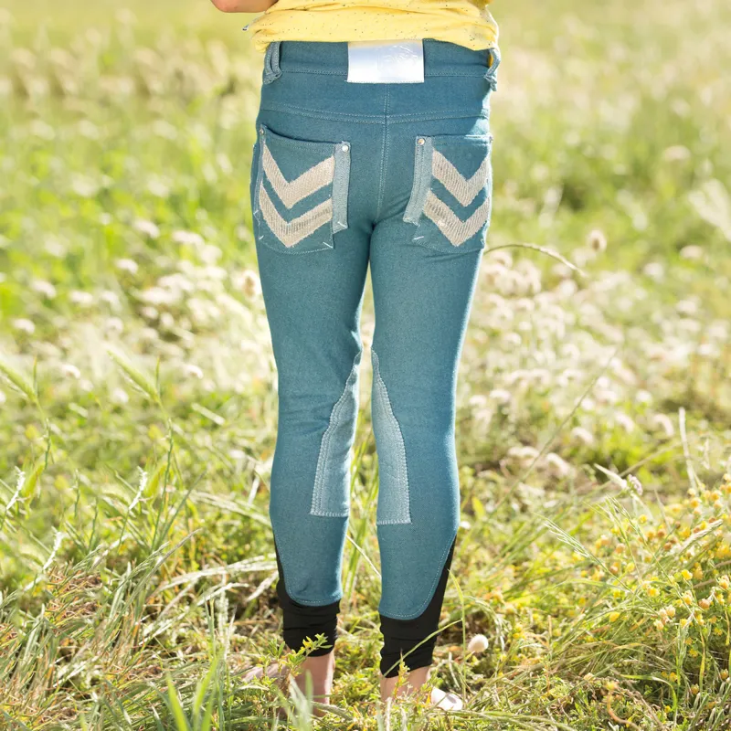 Horseware Knitted Denim Kids Knee Patch Breeches - Brittany Blue