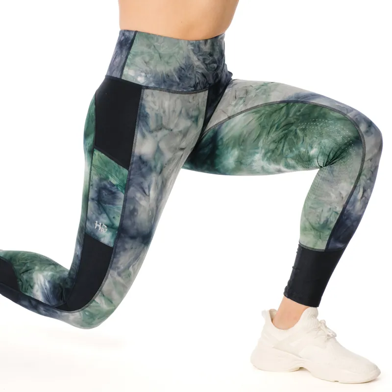 Horseware Silicon Knee Grip Ladies Riding Tights - Navy/Green - XX-Small-2
