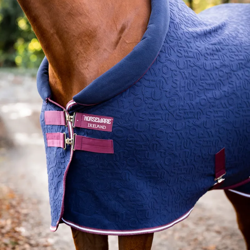 Horseware Embossed Cosy Neck Cooler Rug - Navy HW Print/Burgundy/White-2