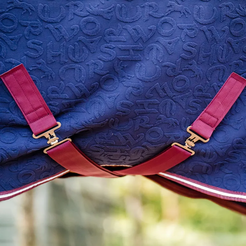 Horseware Embossed Cosy Neck Cooler Rug - Navy HW Print/Burgundy/White-3