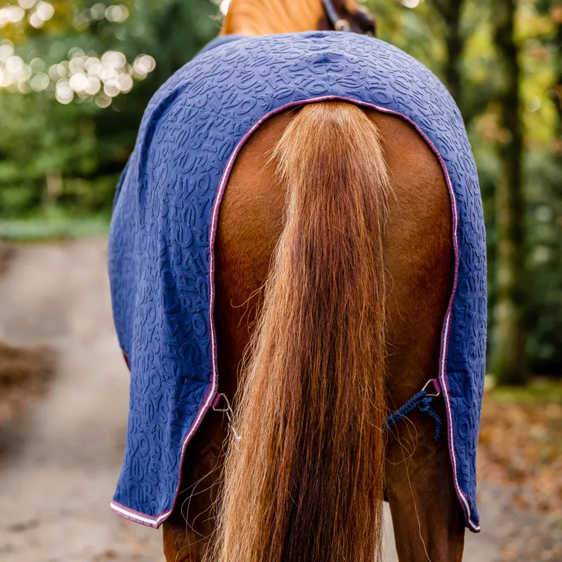 Horseware Embossed Cosy Neck Cooler Rug - Navy HW Print/Burgundy/White-4