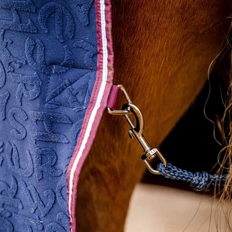 Horseware Embossed Cosy Neck Cooler Rug - Navy HW Print/Burgundy/White-5