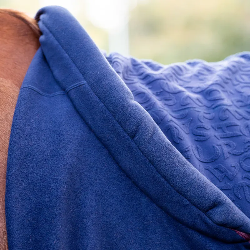 Horseware Embossed Cosy Neck Cooler Rug - Navy HW Print/Burgundy/White-6