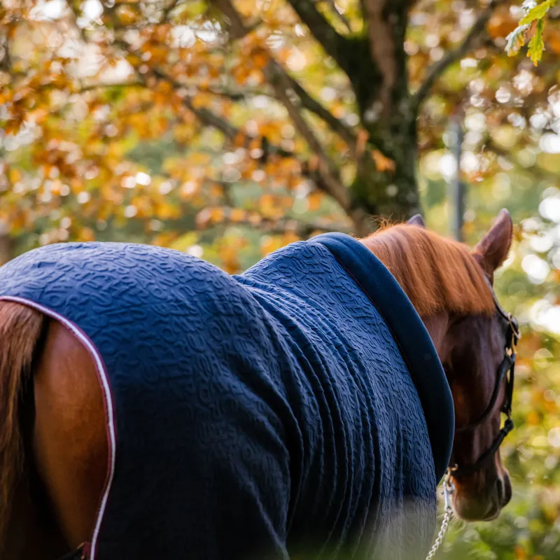 Horseware Embossed Cosy Neck Cooler Rug - Navy HW Print/Burgundy/White-7
