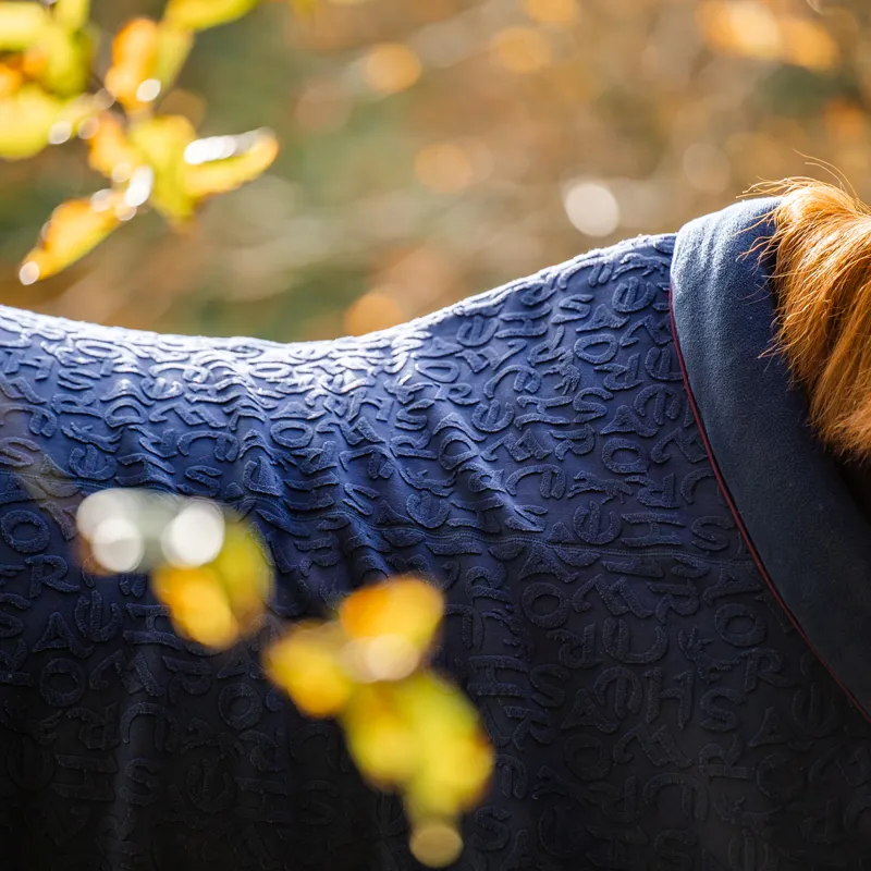Horseware Embossed Cosy Neck Cooler Rug - Navy HW Print/Burgundy/White-8