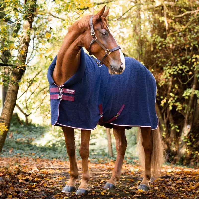Horseware Embossed Cosy Neck Cooler Rug - Navy HW Print/Burgundy/White-9