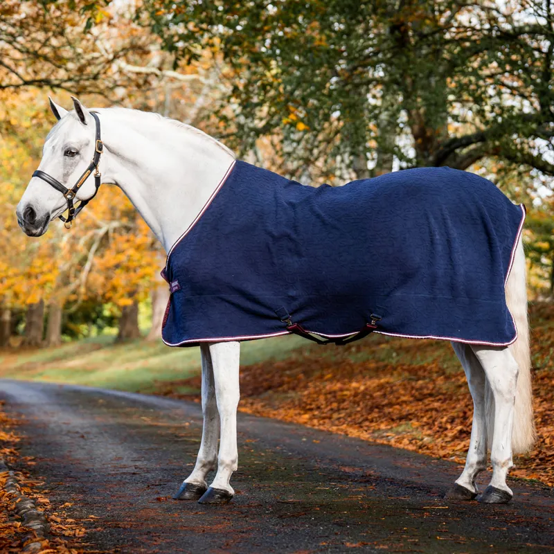 Horseware Embossed Jersey Cooler Rug - Navy HW Print/Burgundy/White