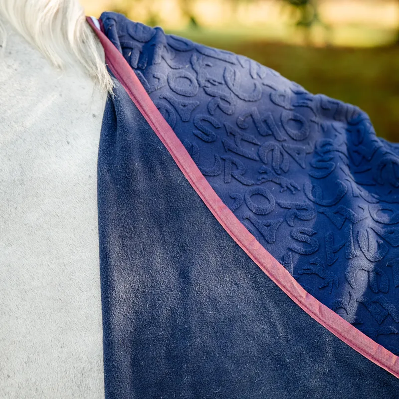 Horseware Embossed Jersey Cooler Rug - Navy HW Print/Burgundy/White-2