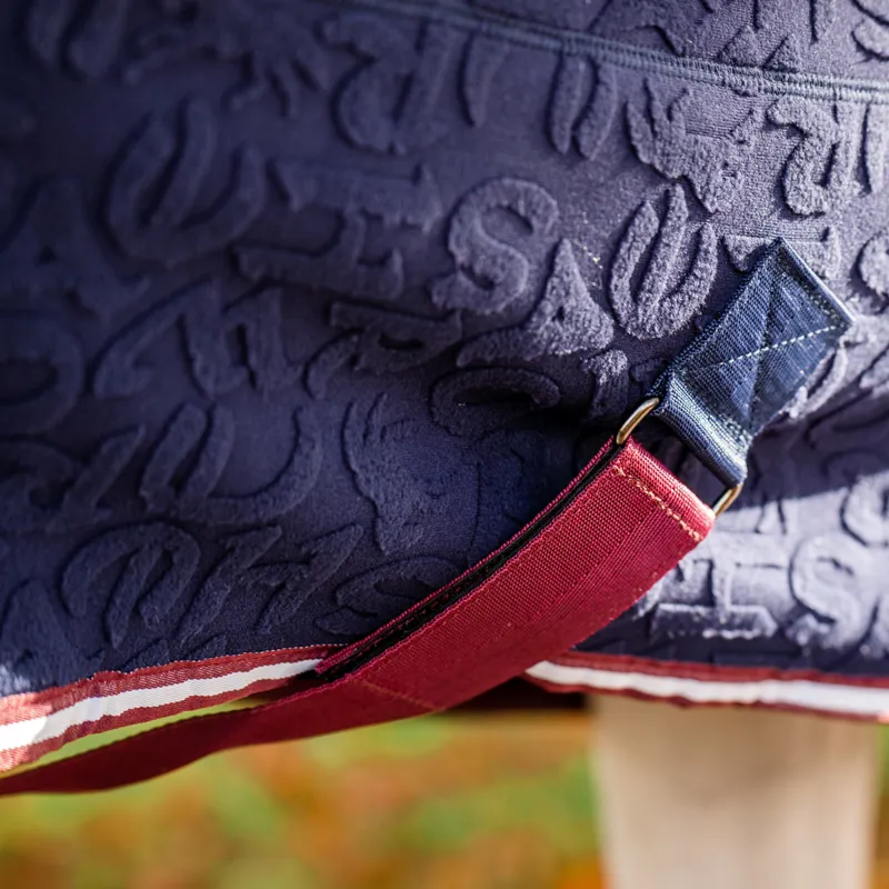 Horseware Embossed Jersey Cooler Rug - Navy HW Print/Burgundy/White-3
