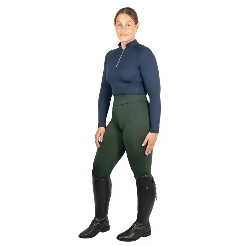 Hy Equestrian Melton Full Grip Womens Riding Tights - Forest Green-1
