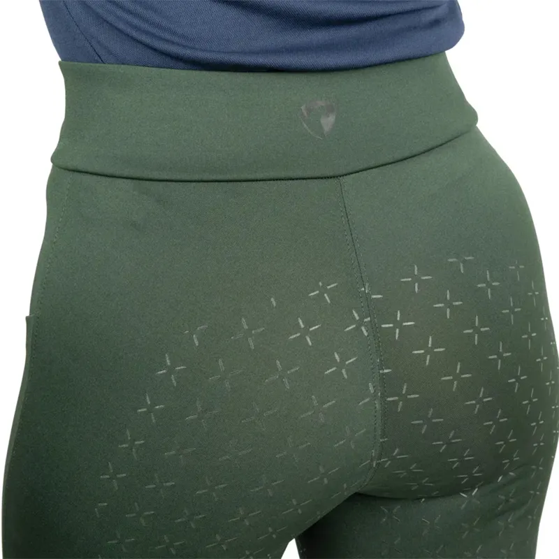 Hy Equestrian Melton Full Grip Womens Riding Tights - Forest Green-4