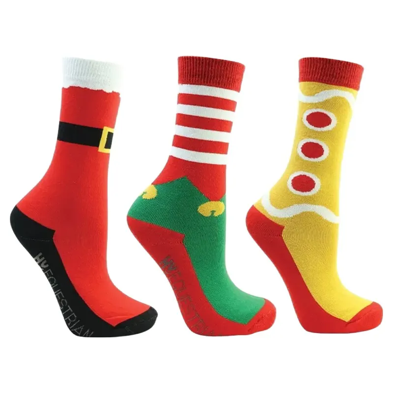 Hy Equestrian Festive Feet Junior Riding Socks - Red/White/Gold