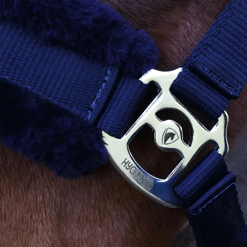 Hy HyCONIC Faux Fur Padded Headcollar and Lead Rope - Navy-3