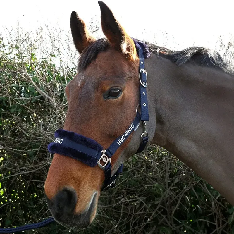 Hy HyCONIC Faux Fur Padded Headcollar and Lead Rope - Navy
