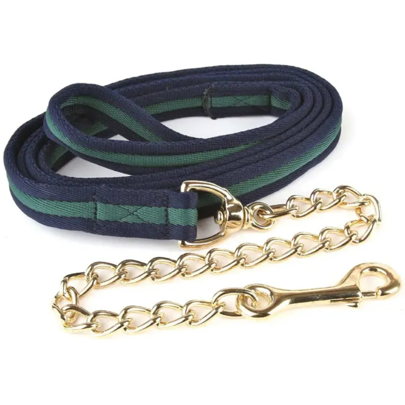 Hy Soft Webbing Lead Rein With Chain - Navy/Green