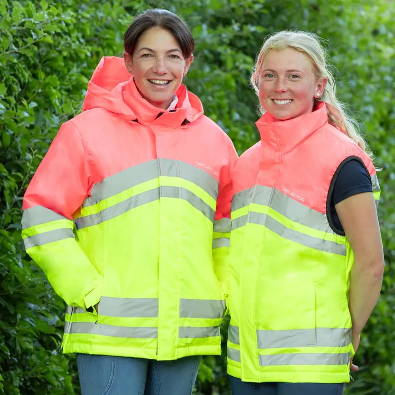 Hy Equestrian Reflector Two Tone Adults Waterproof Coat - Yellow/Pink-7