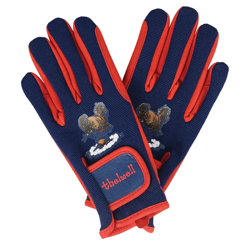 Hy Thelwell Practice Makes Perfect Junior Riding Gloves - Navy/Red