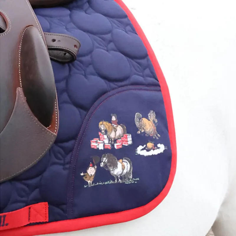 Hy Equestrian Thelwell  Saddlecloth - Practice Makes Perfect Navy/Red-2
