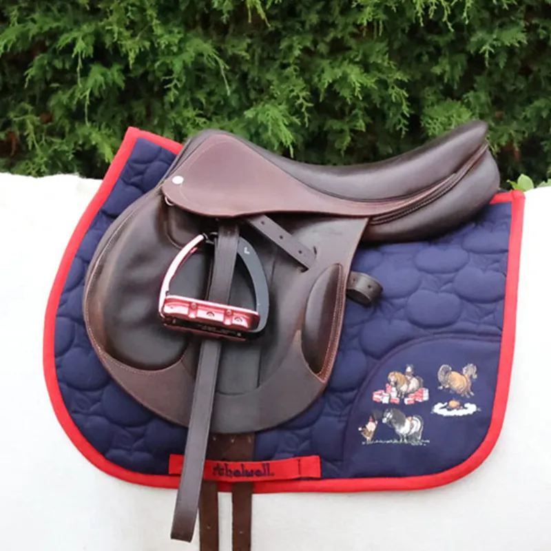 Hy Equestrian Thelwell  Saddlecloth - Practice Makes Perfect Navy/Red-1