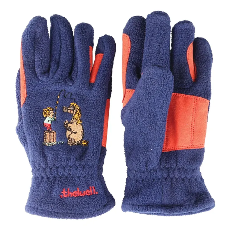 Hy Thelwell Practice Makes Perfect Junior Fleece Gloves - Navy/Red