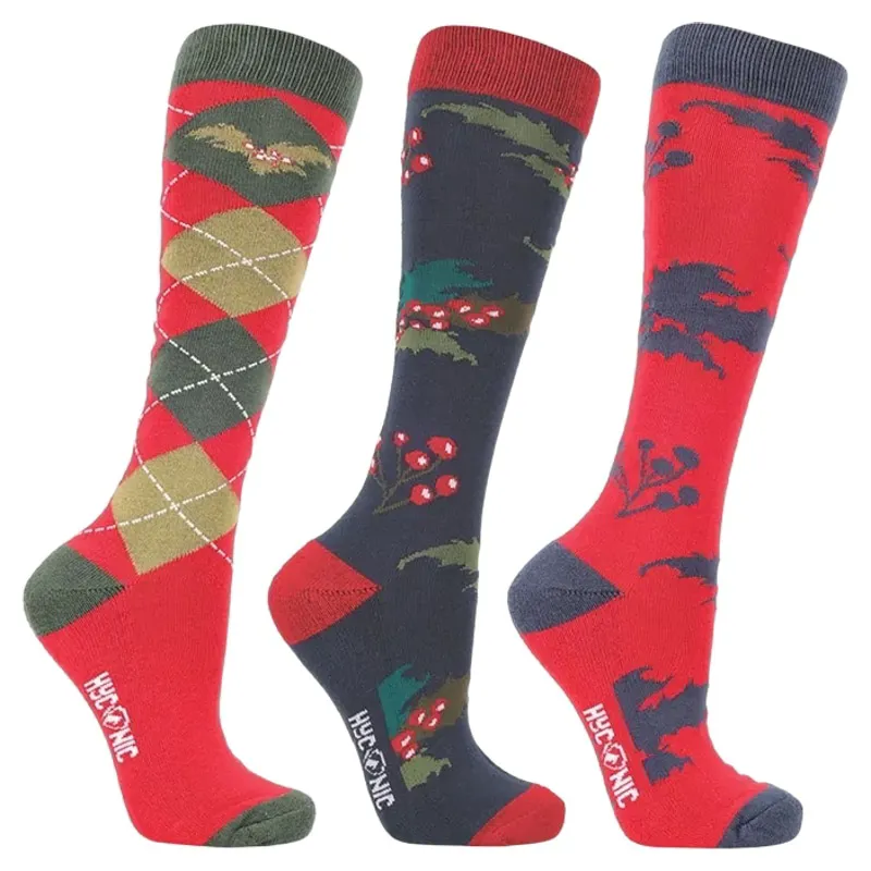 Hy Equestrian HYCONIC Christmas Riding Socks 3 Pack - Holly
