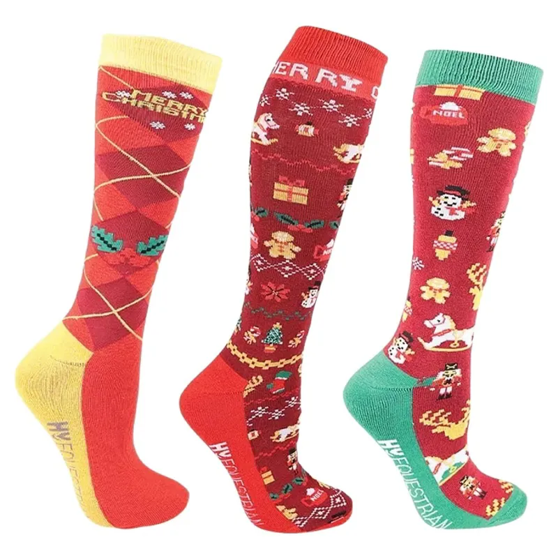 Hy Equestrian Christmas Tall Riding Socks 3 Pack - Cross Stitch