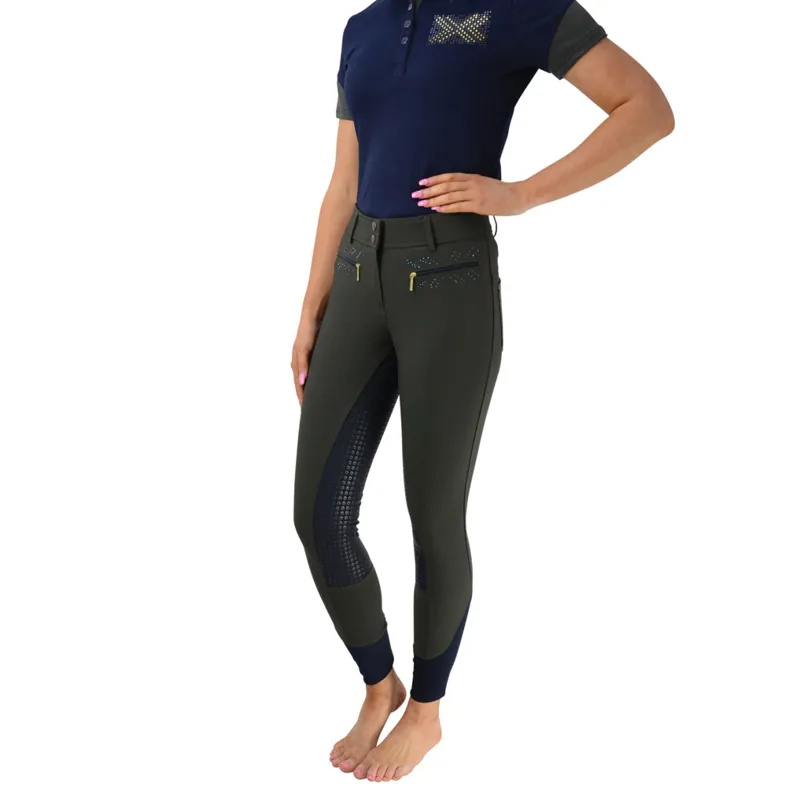 HyFASHION Edinburgh Full Grip Ladies Breeches - Olive/Midnight - 24in