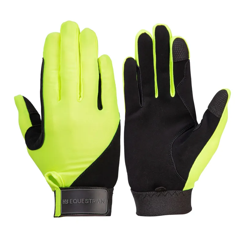Hy Equestrian Absolute Fit Junior Riding Gloves - Yellow Reflective