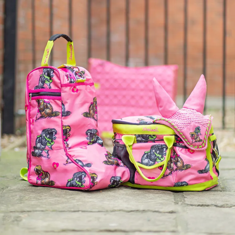 Hy Equestrian Thelwell Collection Fly Veil - Thelwell Hugs/Pink/Lime-2