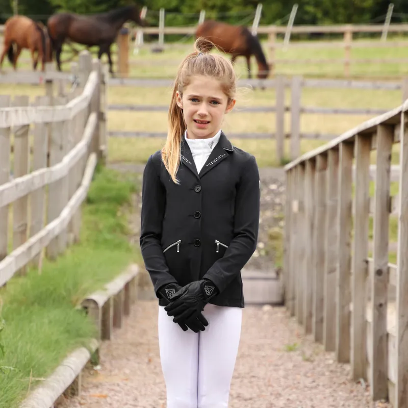 Hy Equestrian Cadiz Mizs Junior Competition Jacket - Black/Silver - 7-8yrs-1