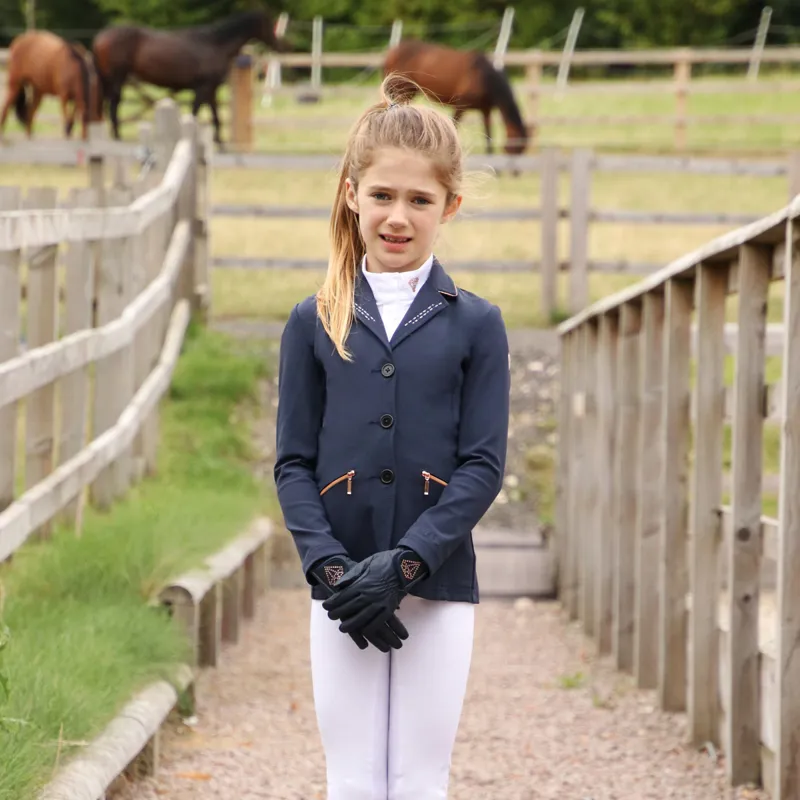 Hy Equestrian Cadiz Mizs Junior Show Jacket - Navy/Rose Gold-1