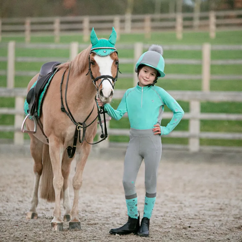 Hy Equestrian DynaMizs Ecliptic Knee Grip Junior Riding Tights - Mint/Grey-2
