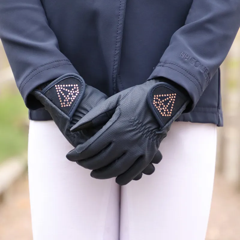 Hy Equestrian Cadiz Junior Riding Gloves - Navy-2
