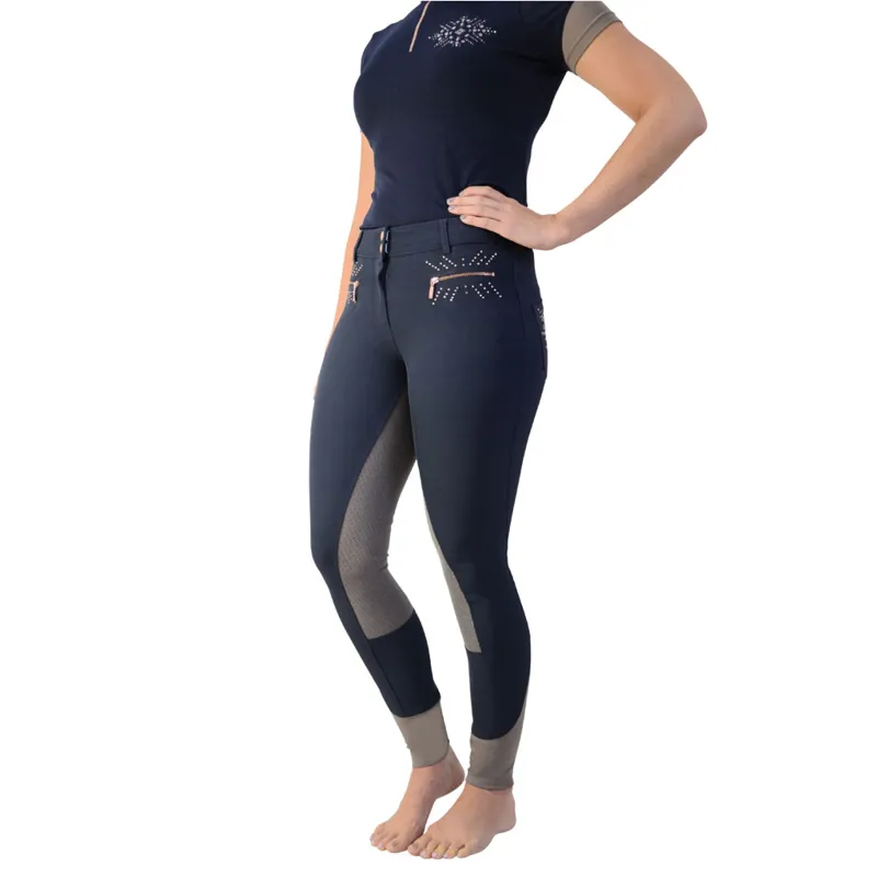 HyFASHION Kensington Full Grip Ladies Breeches - Navy/Taupe/Rose Gold