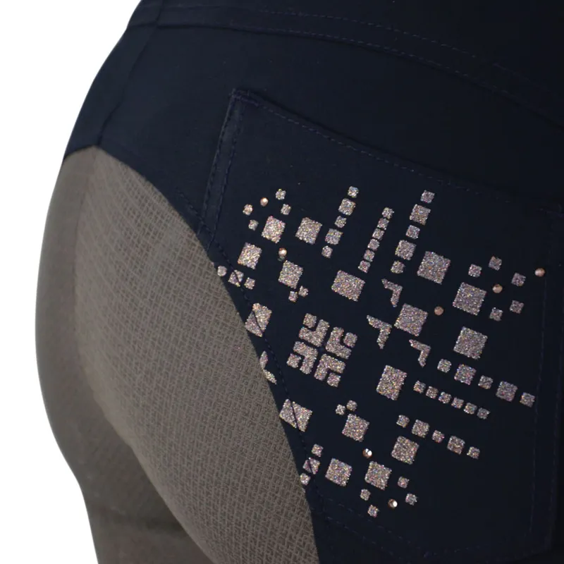 HyFASHION Kensington Full Grip Ladies Breeches - Navy/Taupe/Rose Gold-2