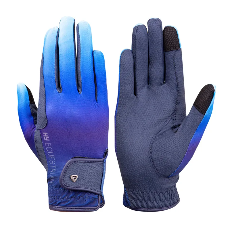 HY Equestrian Ombre Riding Gloves - Navy/Ocean