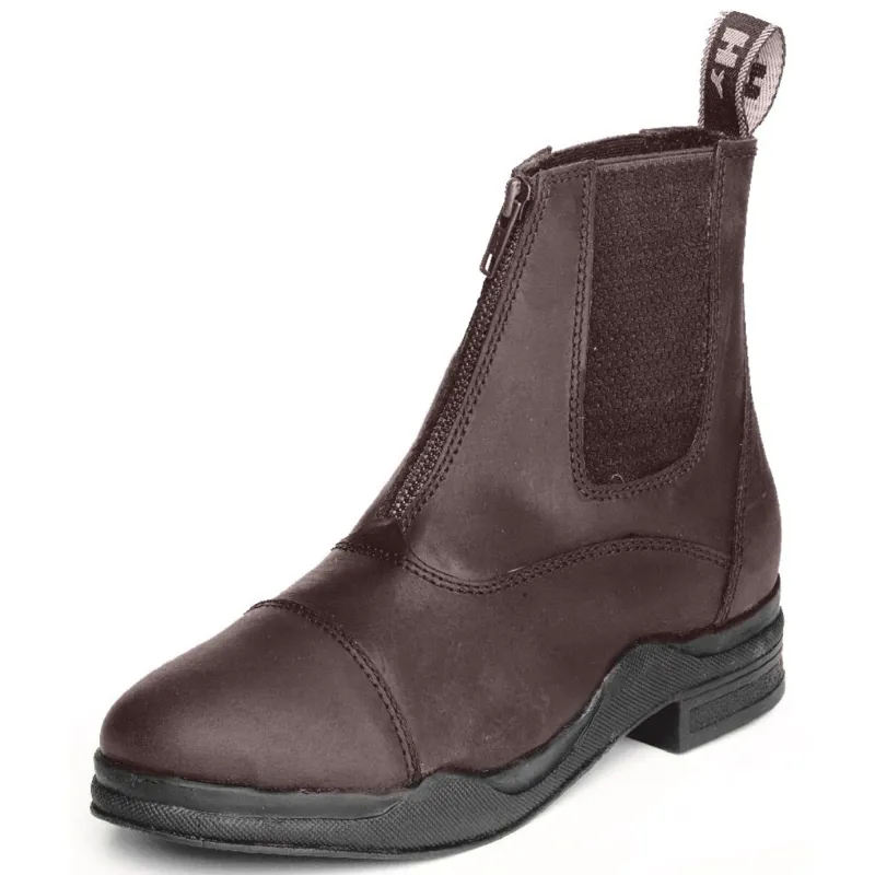Hy Equestrian Wax Leather Zip Adults Jodphur Boots Brown
