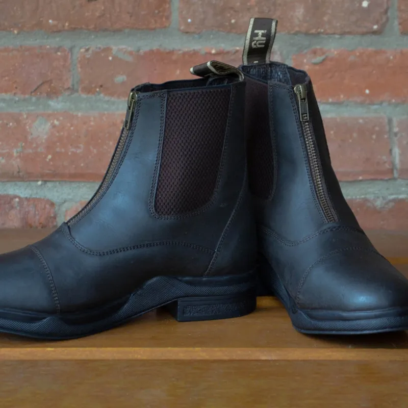 Hy Equestrian Wax Leather Zip Adults Jodphur Boots - Brown -1